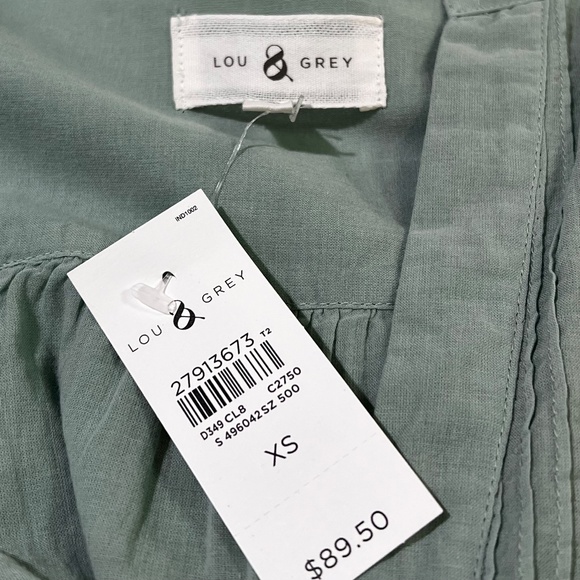 Lou & Grey [LOFT] Pintuck Mini Dress NWT Light Sage Green + V-Neck | XS · Small - Picture 11 of 14